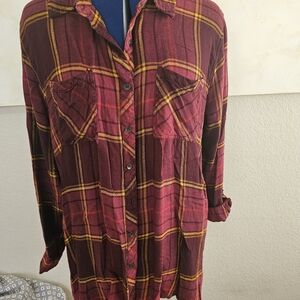 Maurices Maroon and Yellow Plaid Button-Down Shirt
